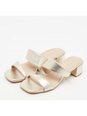 Stuart Weitzman Metallic Gold Double Strap Block Heel Sandals size 12